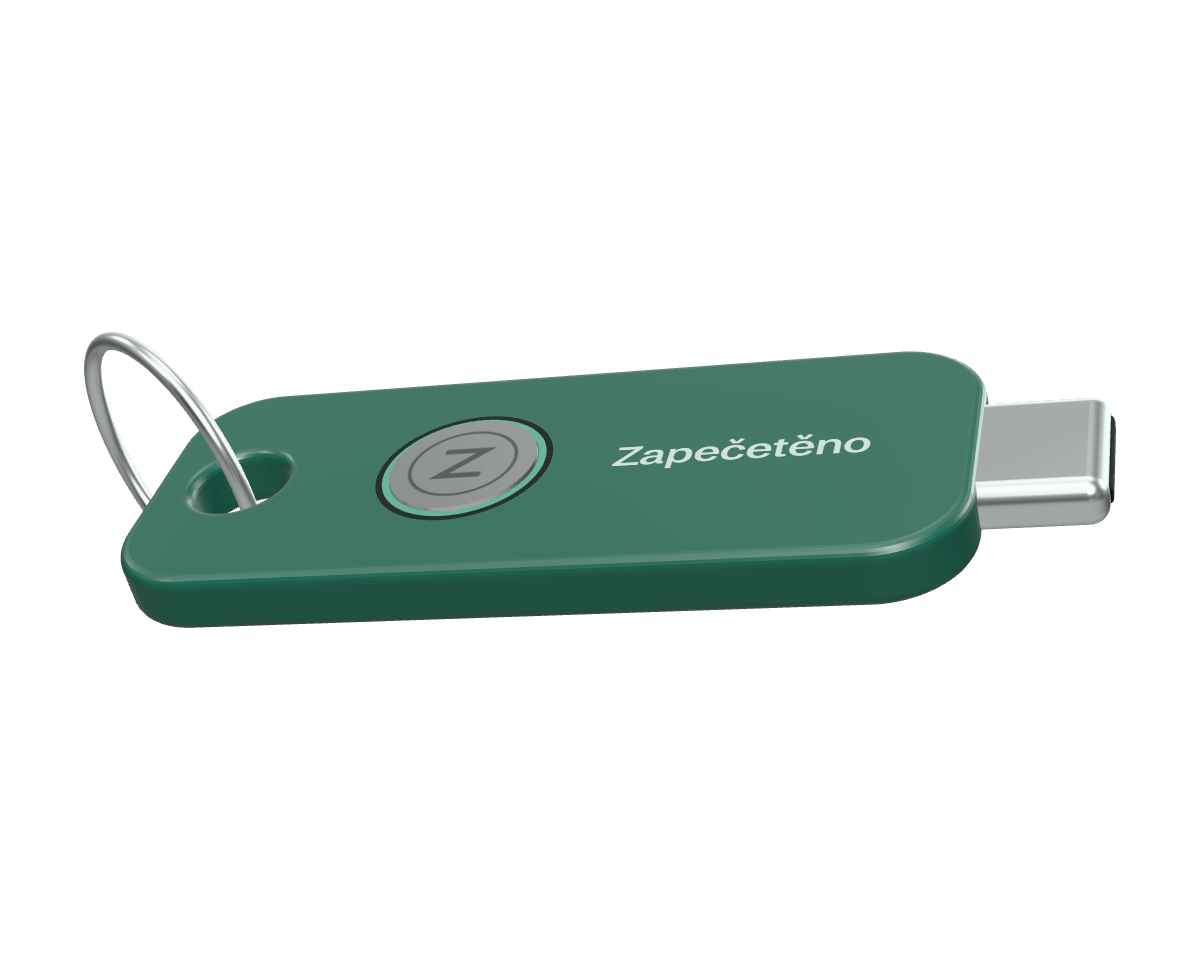 Tmavě zelená klíčenka Zapečetěno s kovovým kroužkem a konektorem USB-C